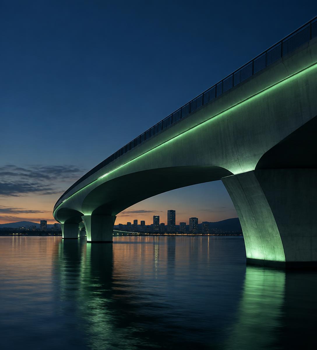 Ponte moderna ao entardecer simbolizando a conexão entre presente e futuro do negócio